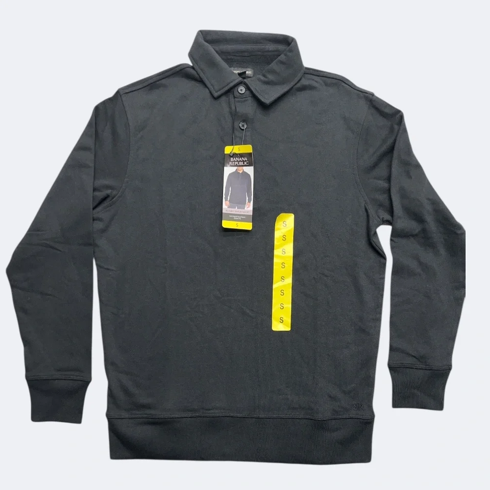 Banana Republic Rugby Sweatshirt Men S Black Collar Pullover‎ Long Sleeve Casual